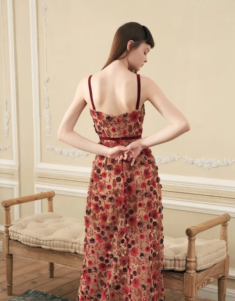 EASYSMALL, женское платье, модное, праздничное, высокого класса, Vestidos, вечерние, эксклюзивные, красные цветы, уличная одежда, платья с высокой талией