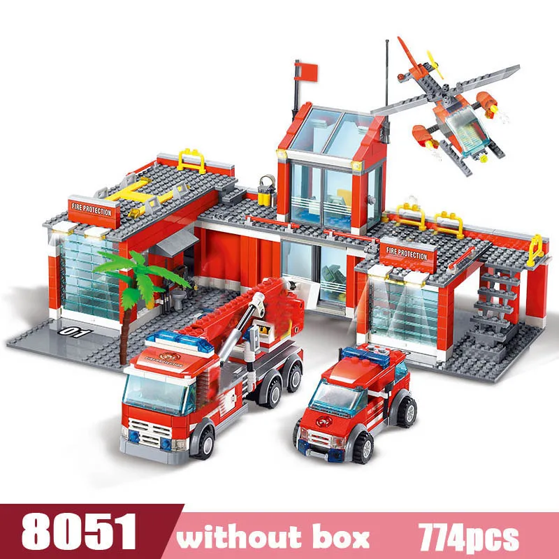 Город пожарные строительные блоки наборы пожарная станция городской грузовик автомобиль кирпичи Playmobil игрушки для детей Подарки