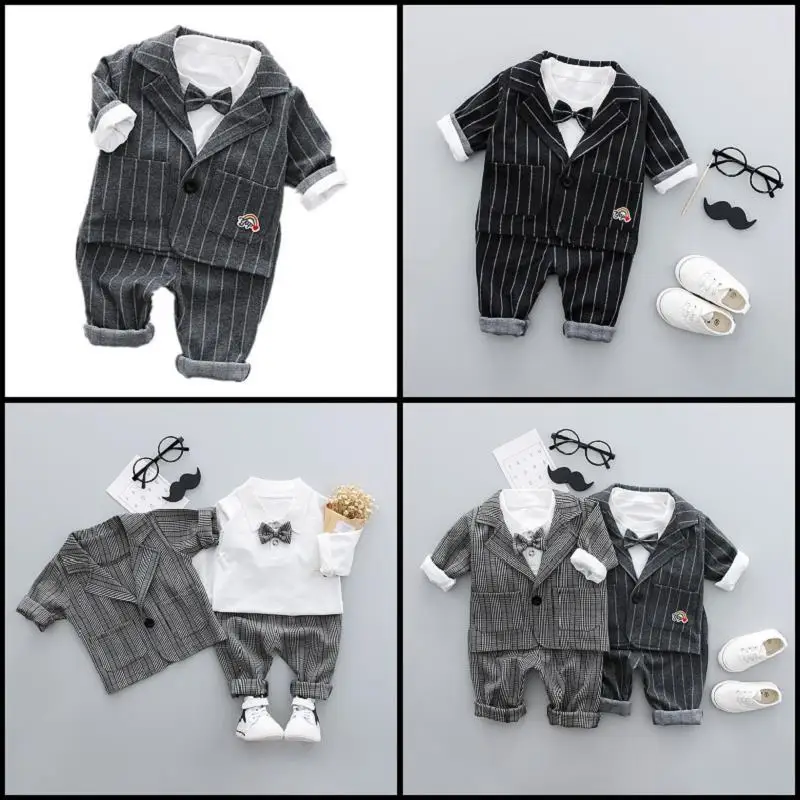 

A a Year of Age Male Baby Spring And Autumn Gentleman Tuxedo Three-piece Suit 0-1 to 2-3-Year-Old Multi-Little Boy Suit Clothing