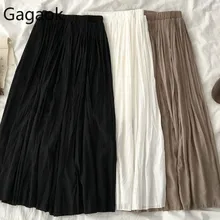 Gagaok Юбки Женские Новые Твердые Плиссированные до середины икры имперские шифоновые Повседневные свободные эластичные полосы Весна Осень корейский стиль юбки топы