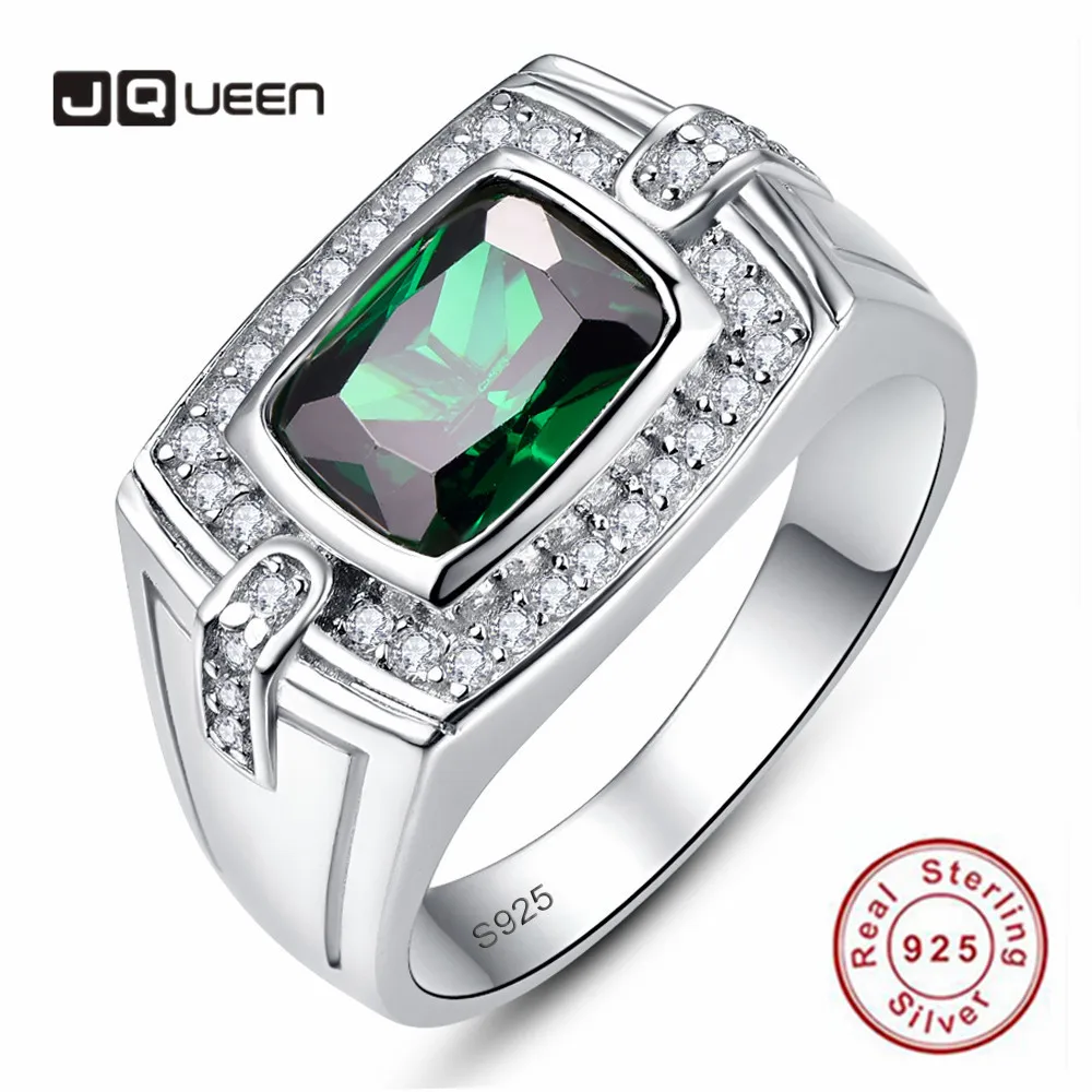 JQUEEN 925 пробы серебряные мужские кольца длинные прямоугольные изумрудные