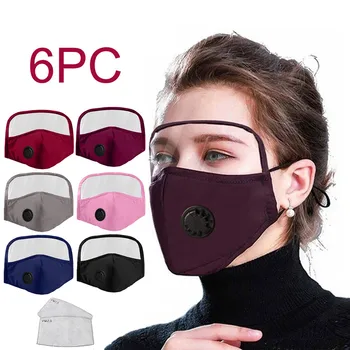 

6PCS Adult Safety Face Mask Unisex Transparent masks washable Mouth Cover Face Shield mascarillas reutilizables Facemask+2pad