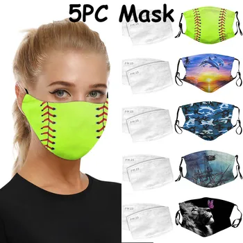 

5PCS Different prints Masks Women Outdoor Face Washable Dustproof and breathable Reusable Mask With 10PCS Filters