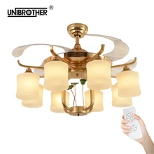 Потолочный вентилятор, лампа, стеклянный абажур, 42 дюйма, светильник для гостиной, отеля, пульт дистанционного управления, бесшумный, 220 В, регулировка сна, ветер, невидимый