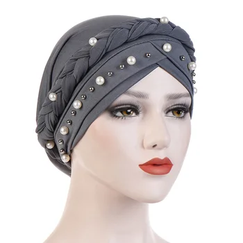 

Hot Women Beading India Hat Pearl Elegant muslim hijabs Ruffle Cancer Chemo Beanie Turban Wrap Cap muslim hats Weaving Bandanas