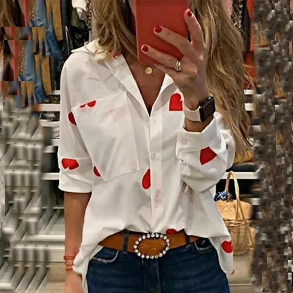 Женская блузка с длинным рукавом отложным воротником и карманами|Блузки| |