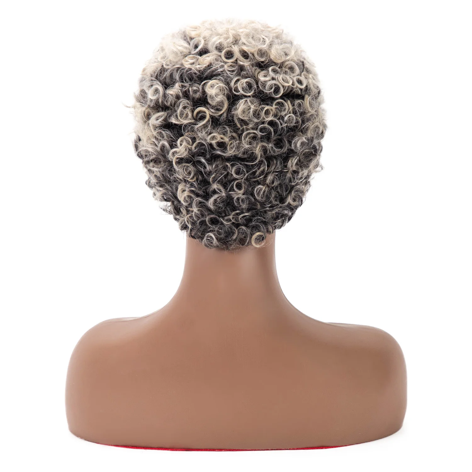Parrucca sintetica corta Afro ricci Ombre parrucche grigie per donna parrucca riccia crespa bianca mista grigia parrucca Cosplay dall'aspetto naturale Pixie Cut - immagine 4