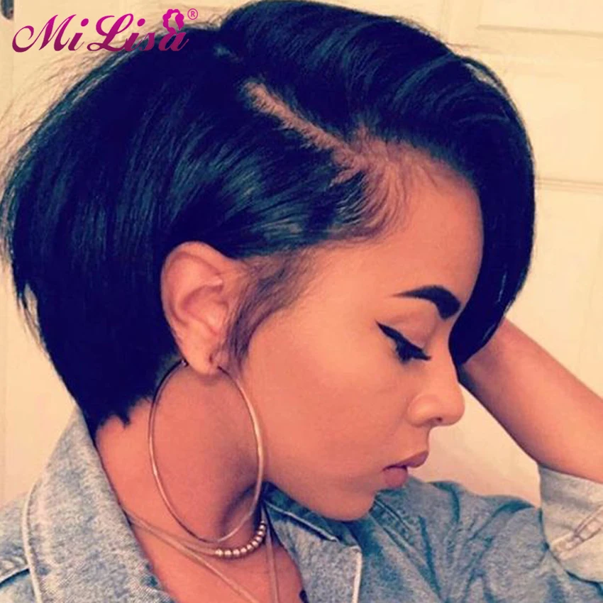 Парик из перуанских коротких волос Pixie Cut парики человеческих для чернокожих