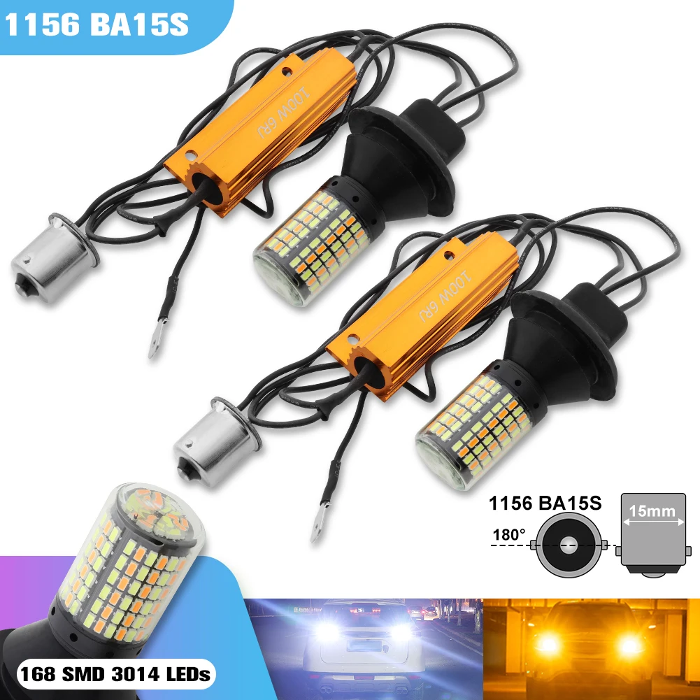 2 шт. светодиодный светильник BA15S BAU15S 7440 T20 Canbus 168SMD без ошибок белый янтарный