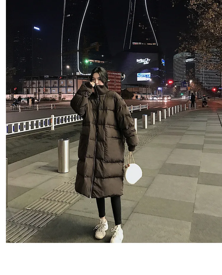 Photo Shoot Main Push Winter New Style Korean-style Loose-Fit Stand Collar Long Zipper Dark Coffee Cotton Overcoat Women's