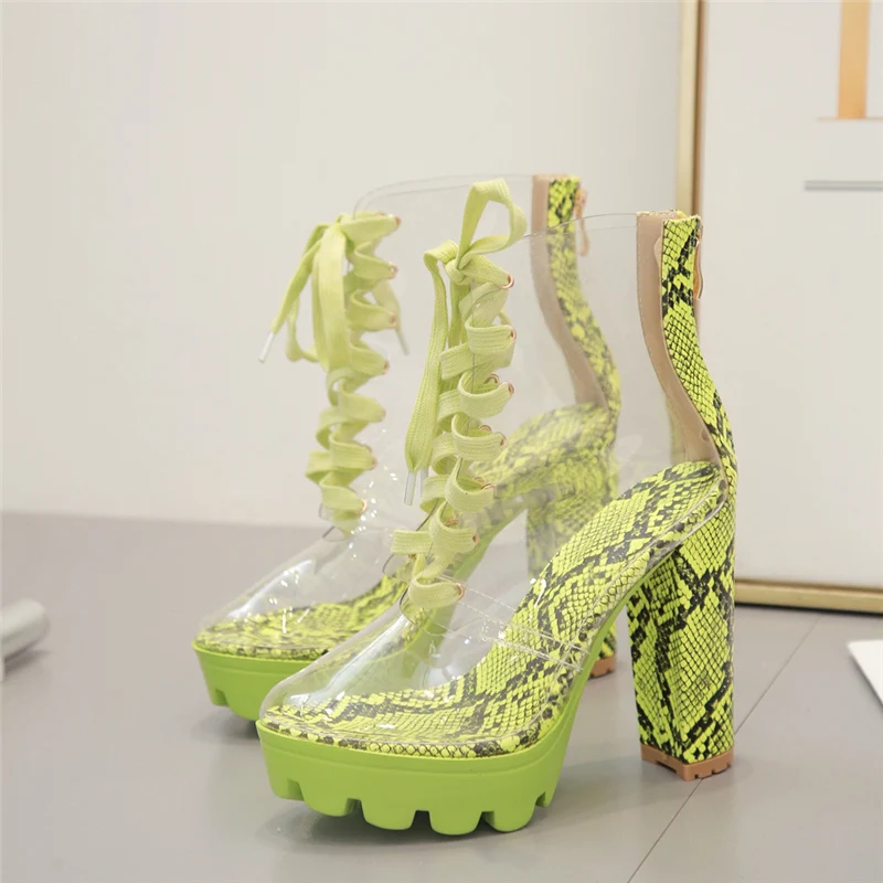 neon green high heel sandals