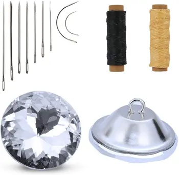 

METABLE 50PCS Crystal Rhinestone Buttons Sofa Decor Sewing Upholstery Buttons Clear Crystal Glass Round Button with Metal Loop