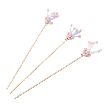 

3Pcs Pet Cat Toy Felt Flower Core Funny Cat Stick with Bell Funny Cat Rod Pet Supplies