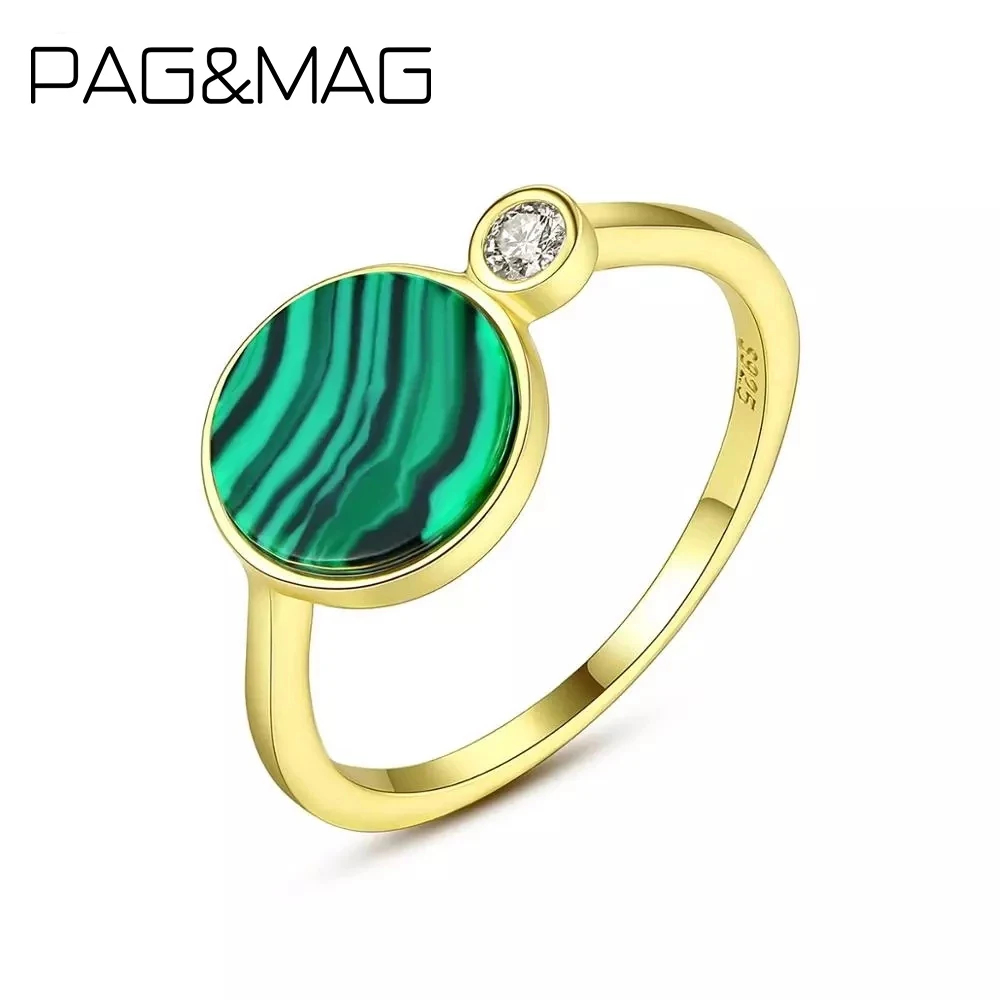 PAG&MAG 925 Sterling Silver Green Natural Malachite Stone Ring For Wome Female Charm Fine Jewelry joyas de Plata 925 Mujer