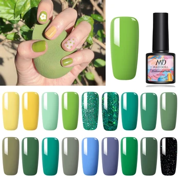 

MAD DOLL 8ml Light Yellow Green Colors Series Gel Nail Polish Color Nail Gel Soak Off UV Gel Base Coat Top Coat Nail Art