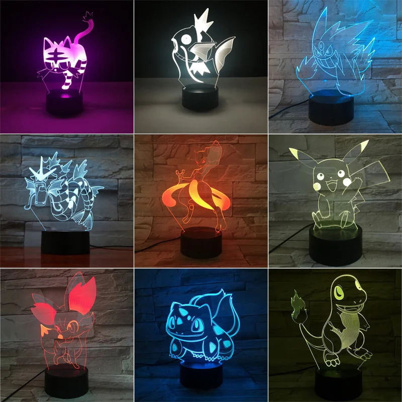 Skup Takara Tomy Pikachu Mewtwo Eevee Charizard Greninja 3D LED lampka nocna akcja figurka zabawka prezent na boże narodzenie