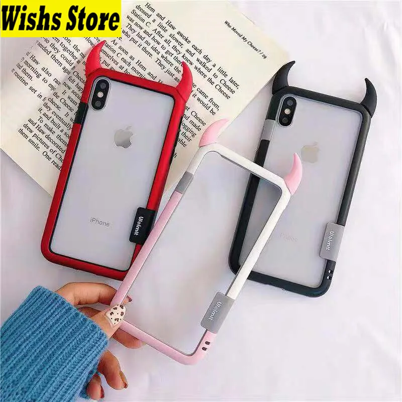 

For iPhone 11 Pro MAX Devil Horns Soft TPU Plastic Bicolor Dots Frame Case For iPhone XS XR XS MAX X 6 6S 7 8 Plus Case