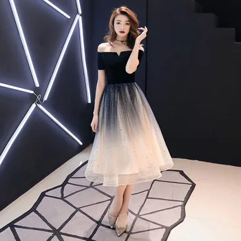 

Sexy Slash Neck Young Lady Evening Party Dress Beads Sequins Ball Gown Dress Elegant Cheongsam Mesh Dress Off Shoulder Qipao