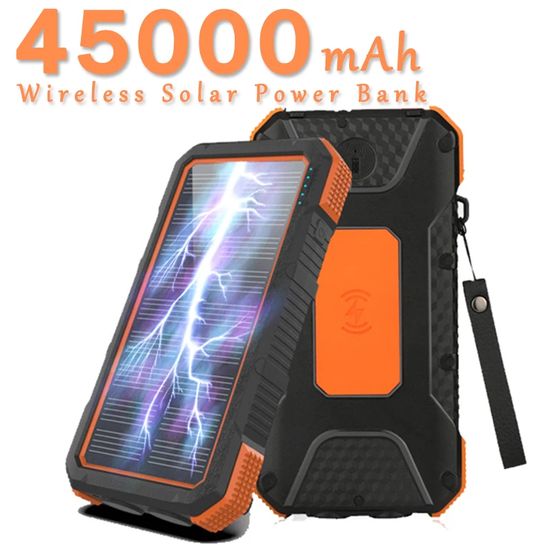 small power bank 45000mAh Wireless Solar Power Bank sos Portable Travel Solar Panel Automatically Recharges in the sun, External Battery Charger power bank 50000mah