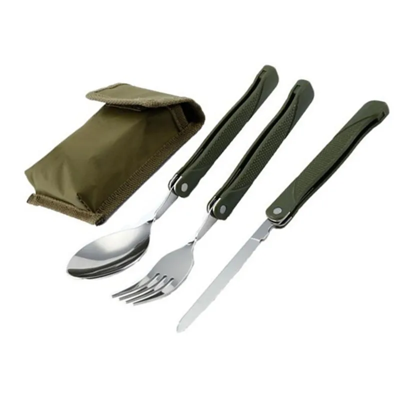Portable Outdoor Camping Stainless Steel Cutlery Tableware Spoon Fork Tool 