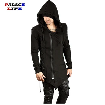 

Assassin Creed Sweatercoat Dark Tie Slim fit Hooded Coat Zipper Hoodies with Side Lashing Crossed Black Dark Grey Hoodies Men