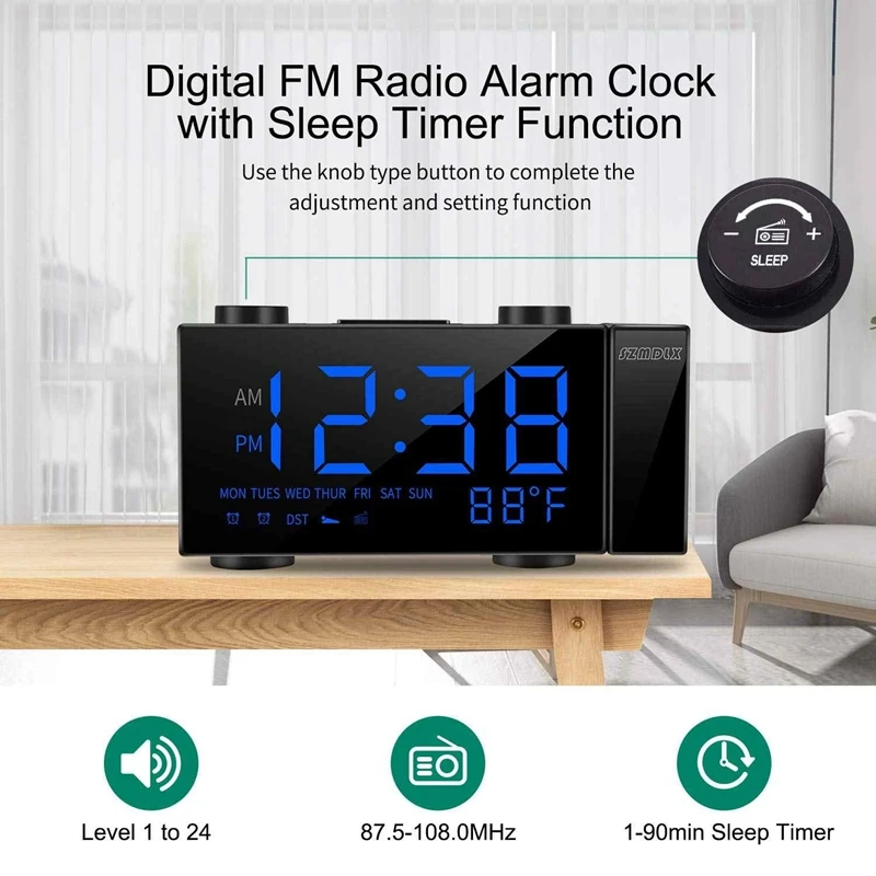Digital FM Radio Alarm Clock With Projection Led Desk Clock Snooze Function Temperature Display USB Charger Table Despertador