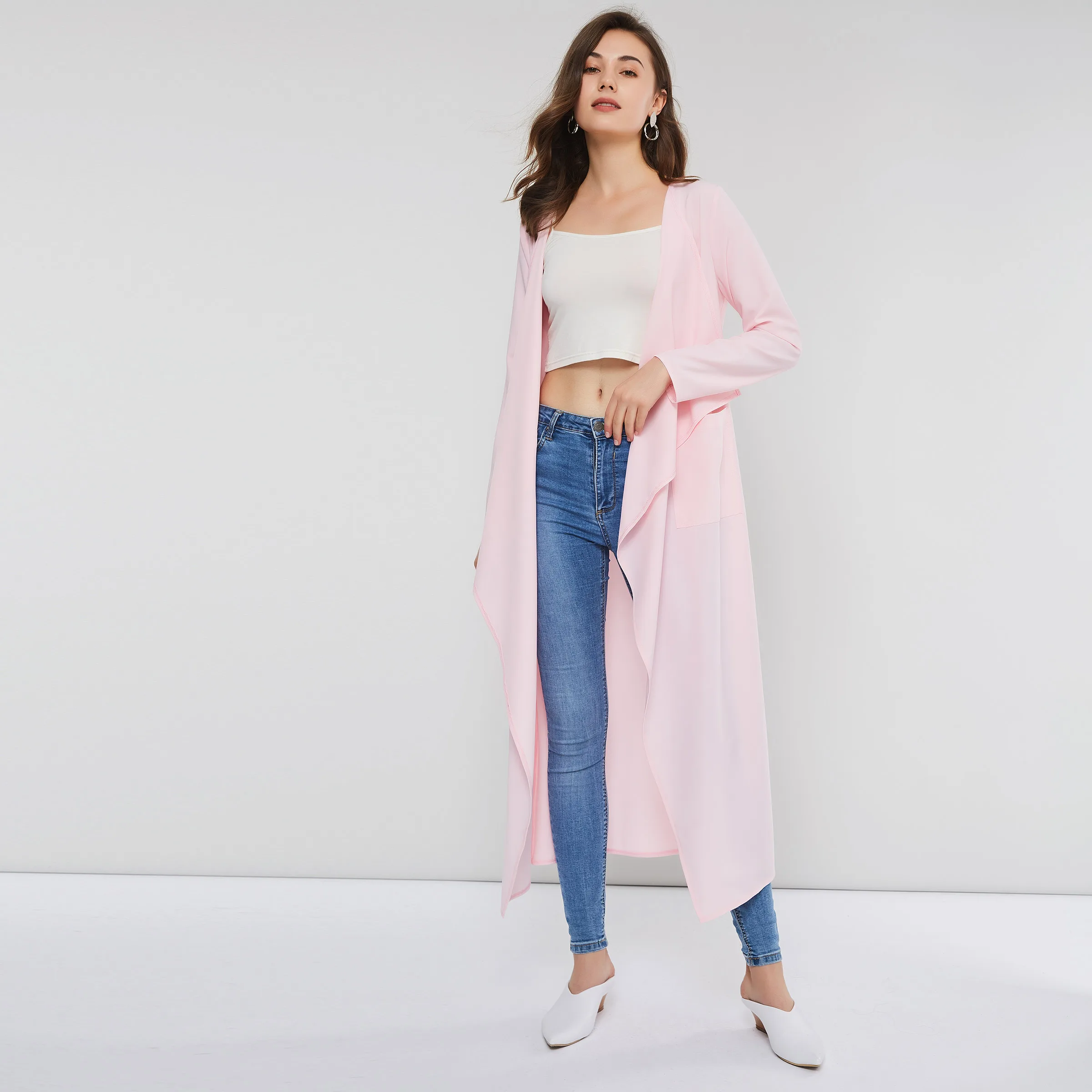 

Women Trench Coat Pink Young Girl 2020 Spring Slim Simple Casual Lace-Up Overcoat Long Coat Outwear Dating Office Lady School