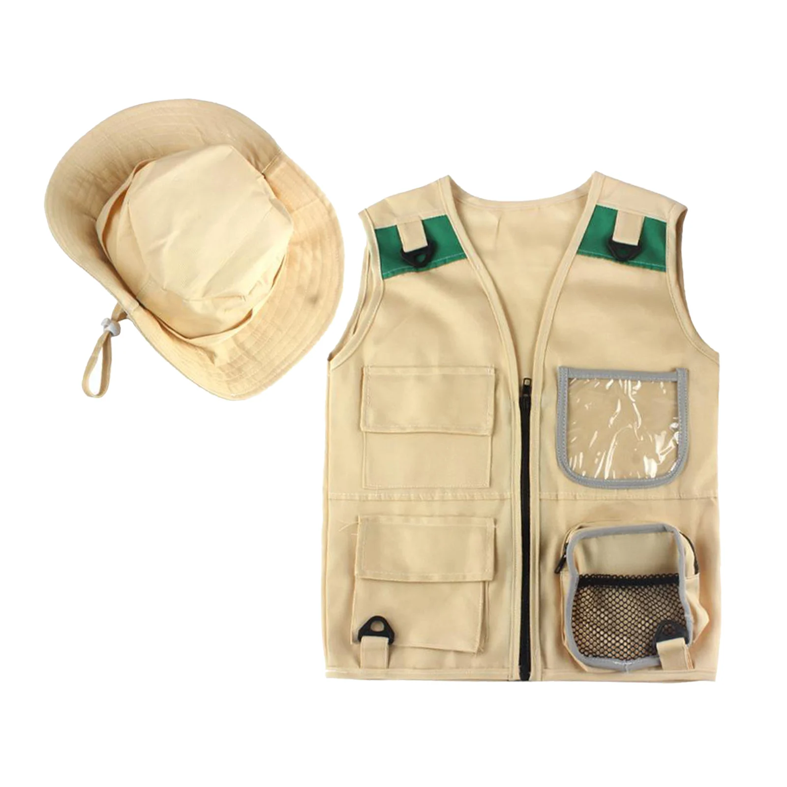 Durable Young Boy Cargo Vest And Hat 4 Pockets Explorer Safari