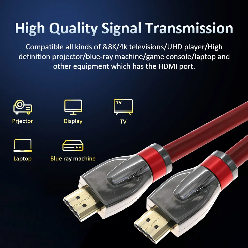 Высококачественный 8k Hdmi кабель 2,1 высокоскоростной Золотой Плетеный провод 4k 2160p 3d Hdtv для ПК 2k X 4k ультра высокой четкости видео кабель