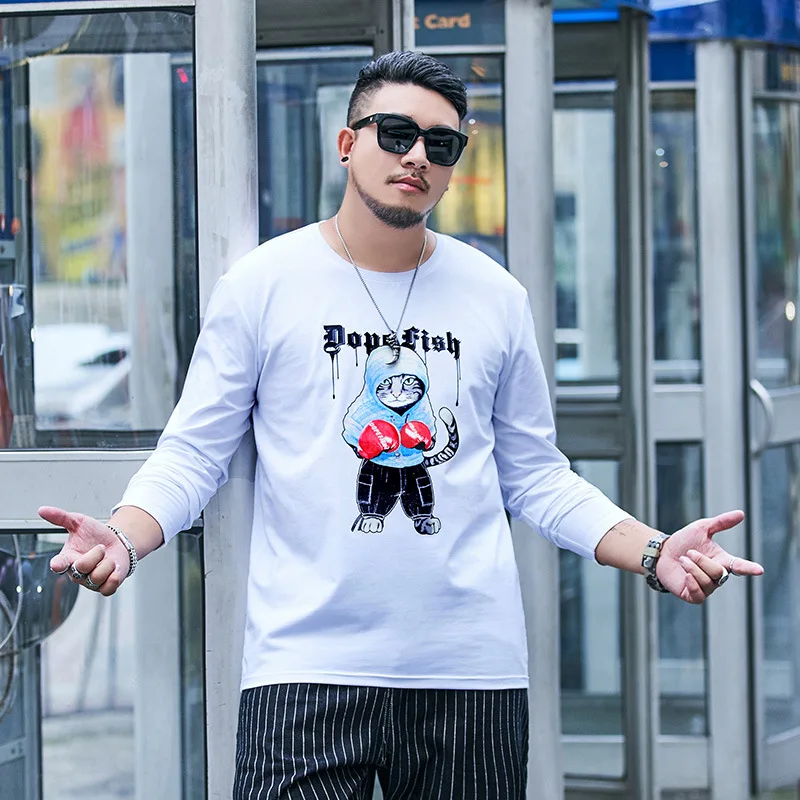 GXXH Мужская хлопковая футболка с круглым вырезом и длинными рукавами, милая Повседневная футболка 7XL 6XL 6XL 5XL, футболка Веселая Осенняя футболка с изображением кошки