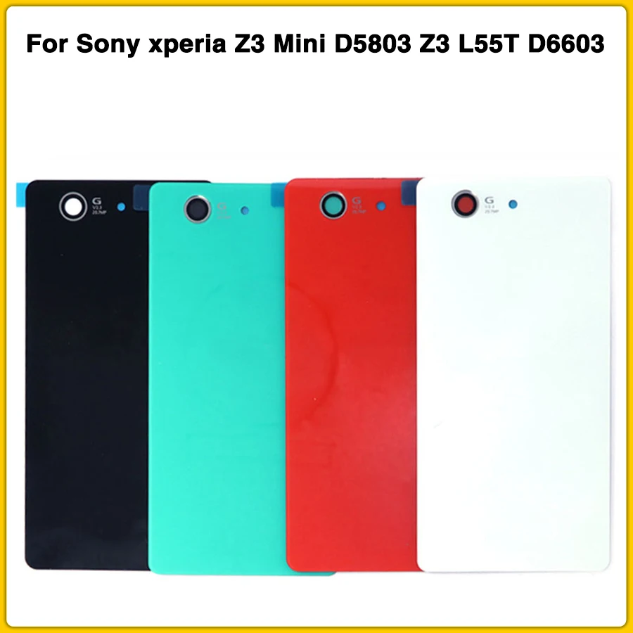 

Rear Z3 Compact Housing Case Glass For Sony xperia Z3 Mini D5803 Z3 L55T D6603 Battery Back cover Door Rear Cover + Sticker