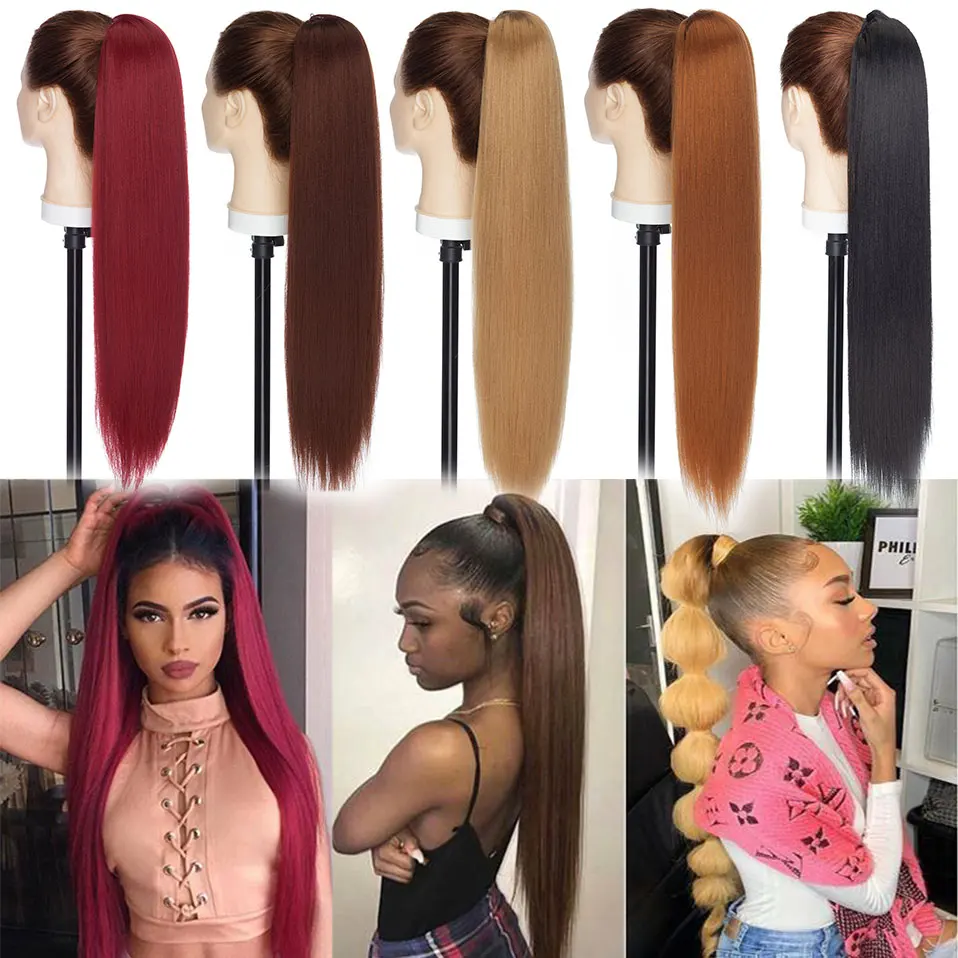 S-noilite Synthetic 22inch Afro Yaki Straight Ponytail Clip In Ponytail Hair Extension Drawstring Hair For Women