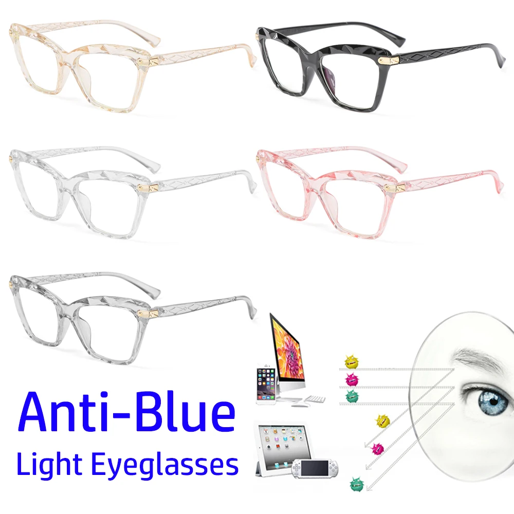 2021 Square Women Reading Glasses Oversized Frame Anti Blue Light Cat Eye Eyeglasses Trending Design Optical Computer Glasses prescription blue light glasses