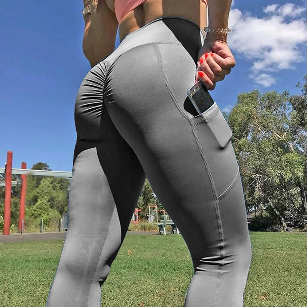 

INFILAR High Waist Yoga Pants Shirring Pocket Leggins Push Up Sexy Booty Female Leggings Sport Running Trouser Gym Women Clothes