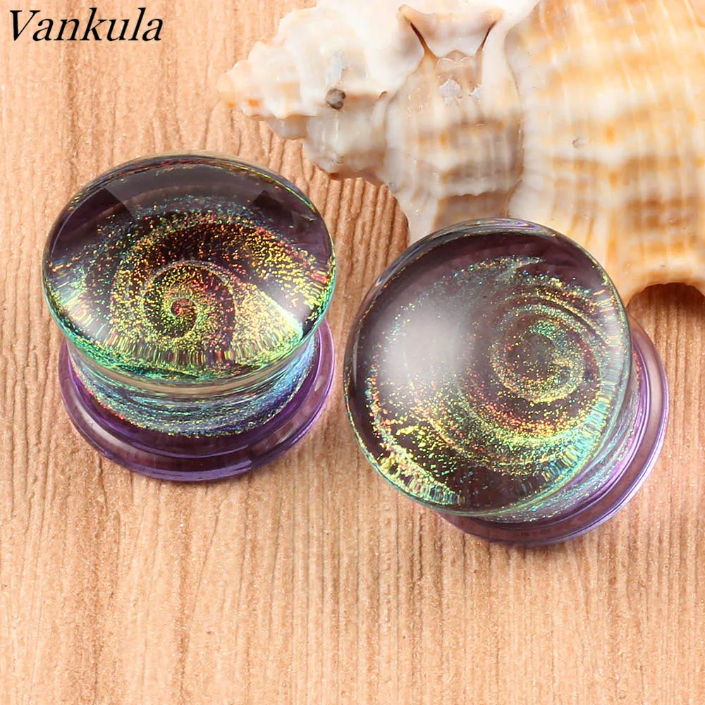 purple Ванкула 2 шт многоцветные стеклянные тоннели в Уши пирсинг Стад Эспандеры серьги Сережки для ушей продавать по паре модный подарок - Окраска металла: purple