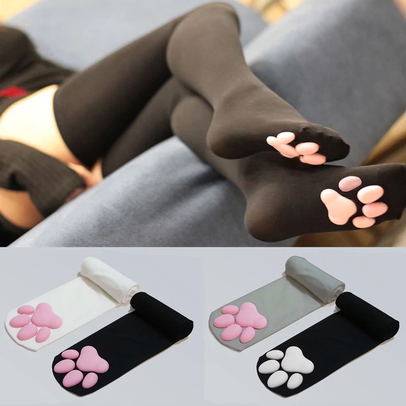 Kawaii Chaussettes Lolita En Velours Pour Femmes Coussinets Patte De Chat Chaussettes Hautes Longues Cosplay Pour Filles Aliexpress