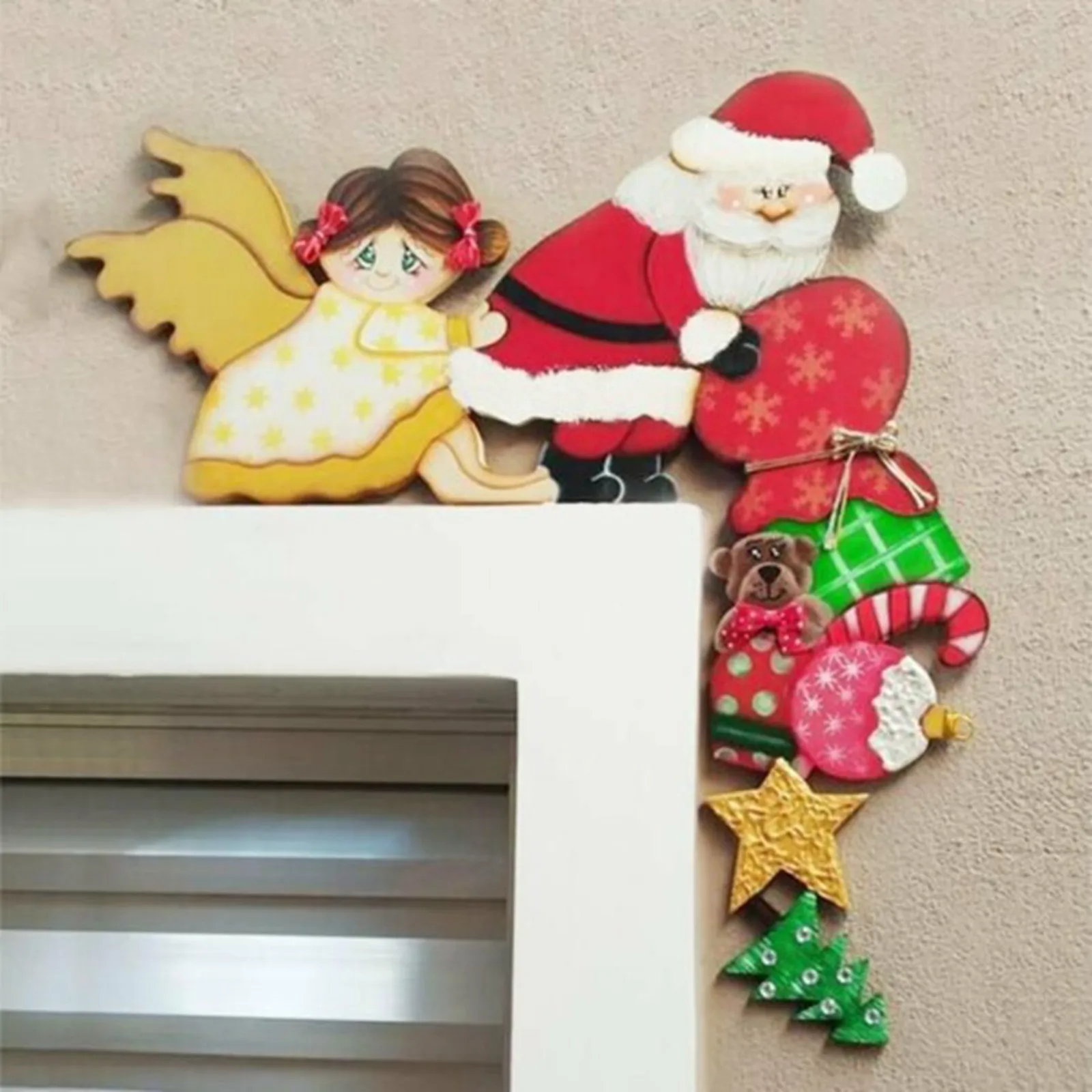 2022 Christmas Door Frame Decoration Santa Claus Elk Wooden Wood Trim Xmas Decor For Home | Игрушки и хобби