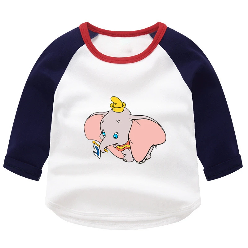 Летняя футболка с круглым вырезом и принтом «Dumbo» для мальчиков и девочек, цветная футболка с длинными рукавами Детская футболка с рисунком для малышей