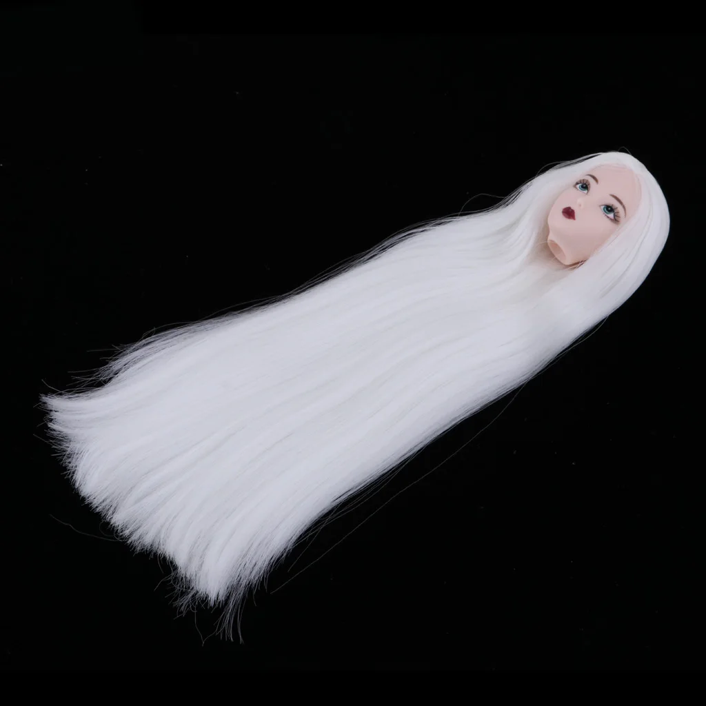 1/6 Girl Doll Painted Head Model with Long White Hair for BJD Doll Kids Custom Part Accessory
