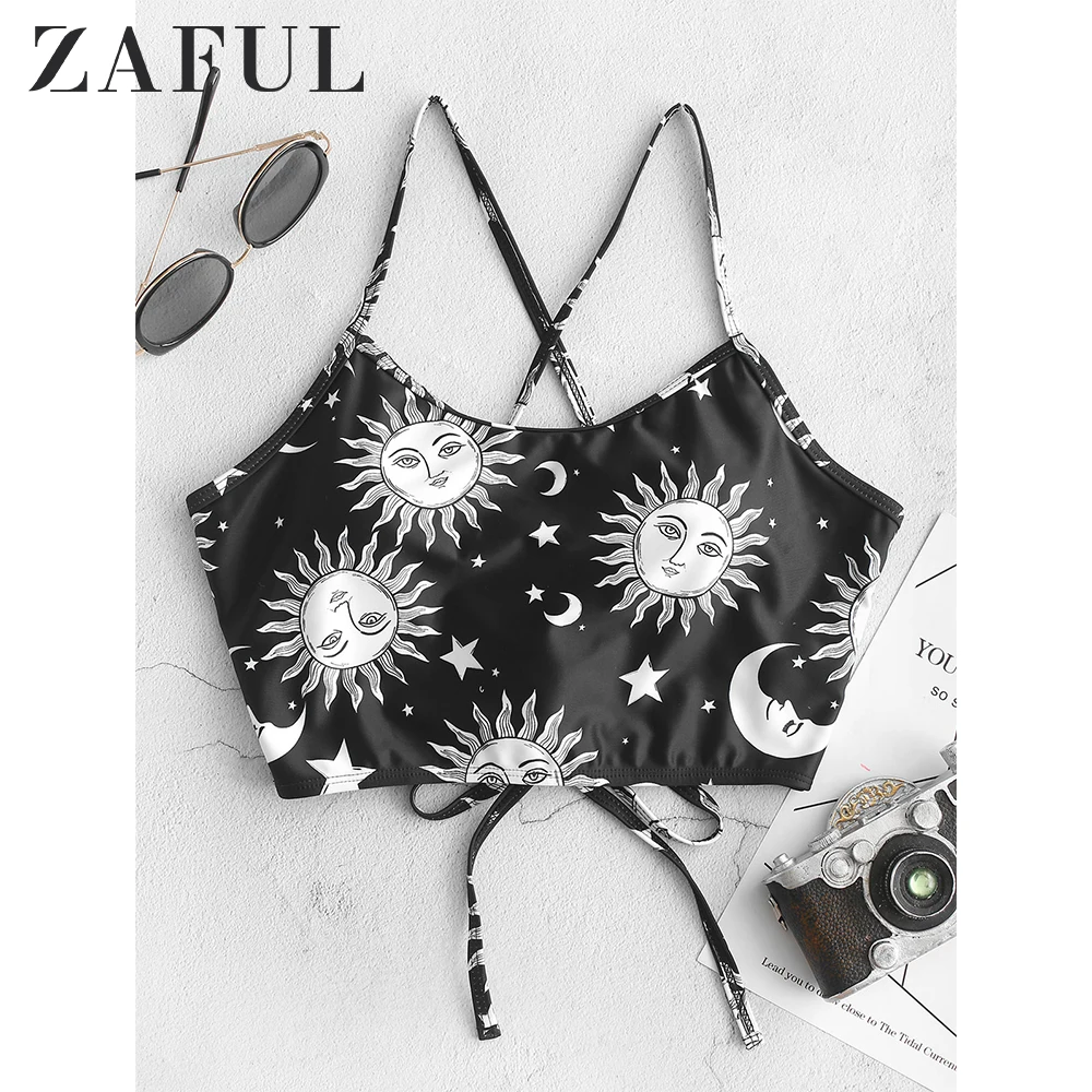 Женский купальный топ на шнуровке ZAFUL Sun And Moon разноцветный Топ-Бикини бретельках