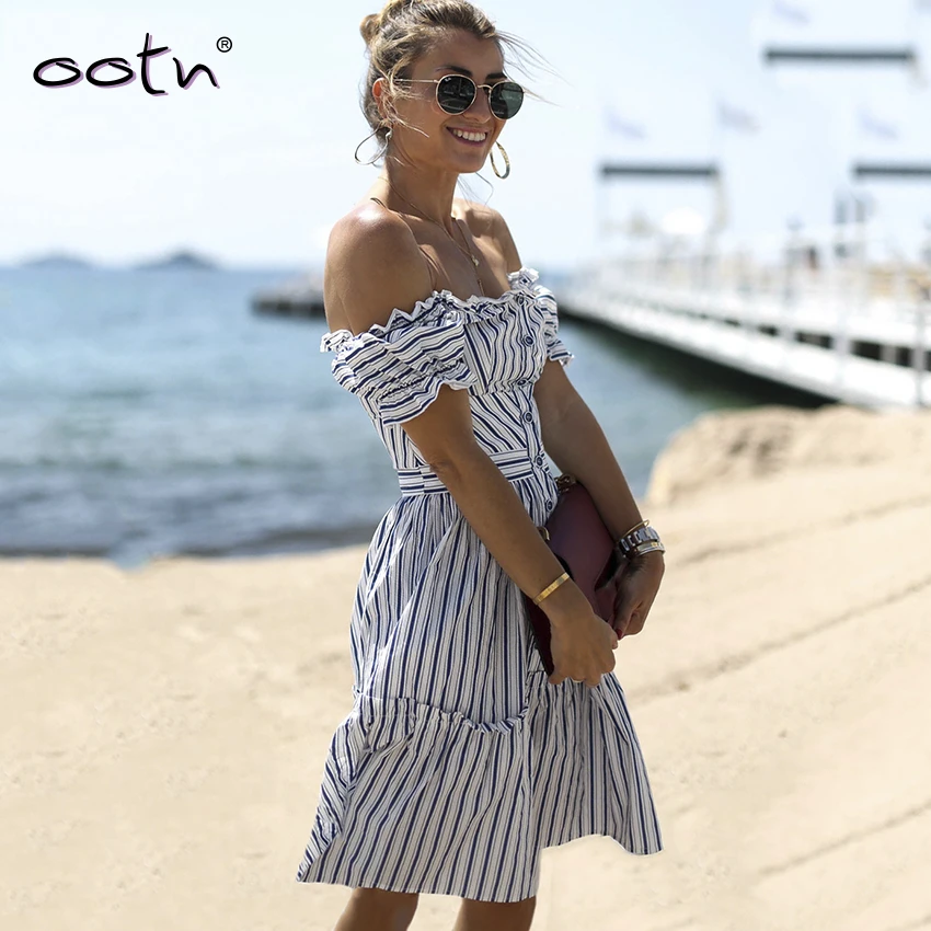 White Striped Sun Dress Women ...