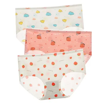 

New Sexy Seamless Panties Young Girls ice silk Underwear one piece Briefs For Women Comfort Mide Waist Cartoon Underpants XL #F