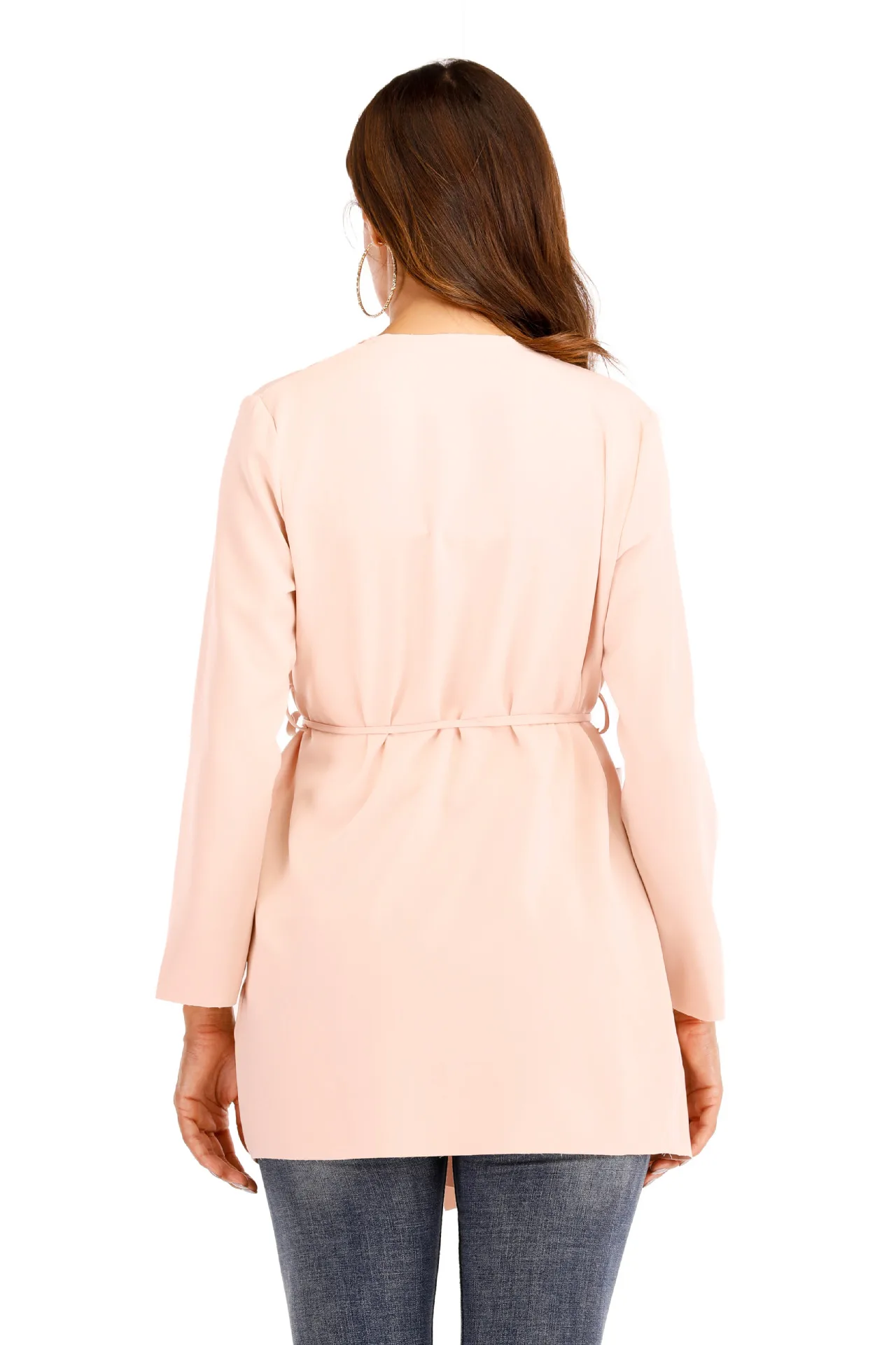 Ym6818# европейский и американский AliExpress осень и зима стиль сплошной цвет на шнуровке Тренч пальто для женщин