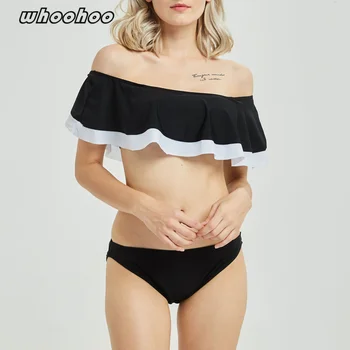 

off shoulder Ruffle Bikini black bikini Lady Women Hot Spring Suit Plus Size Beach Swimsuit bathing suit women Swimwear bañador