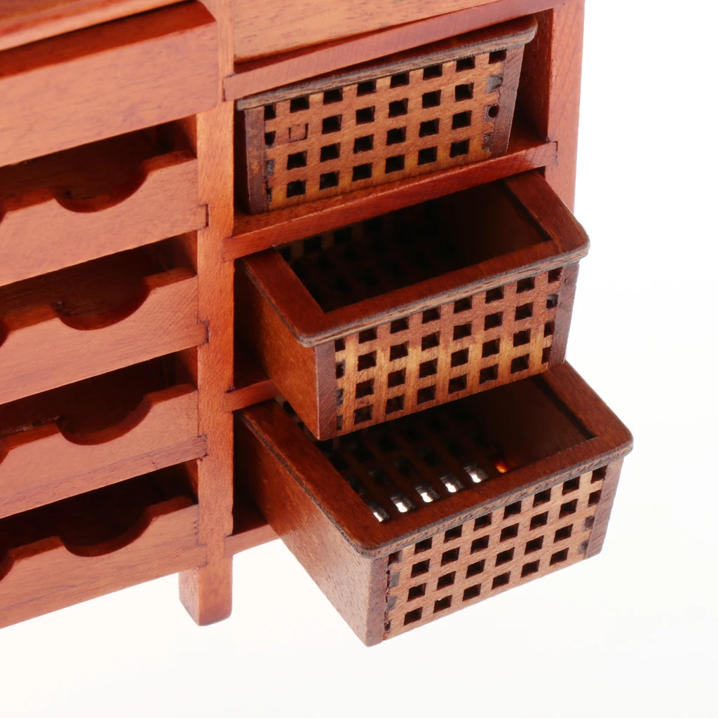 1/12 Scale Dollhouse Miniature Wooden Cabinet Furniture Modern Wine Cabinet Living Room Decorative Ornaments
