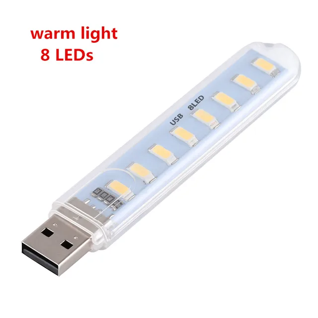 Bright Reading Book Lamp USB LED Light Portable Mini Book Light DC5V Ultra Lights For Power Bank PC Laptop Notebook 8LEDs Warm Light