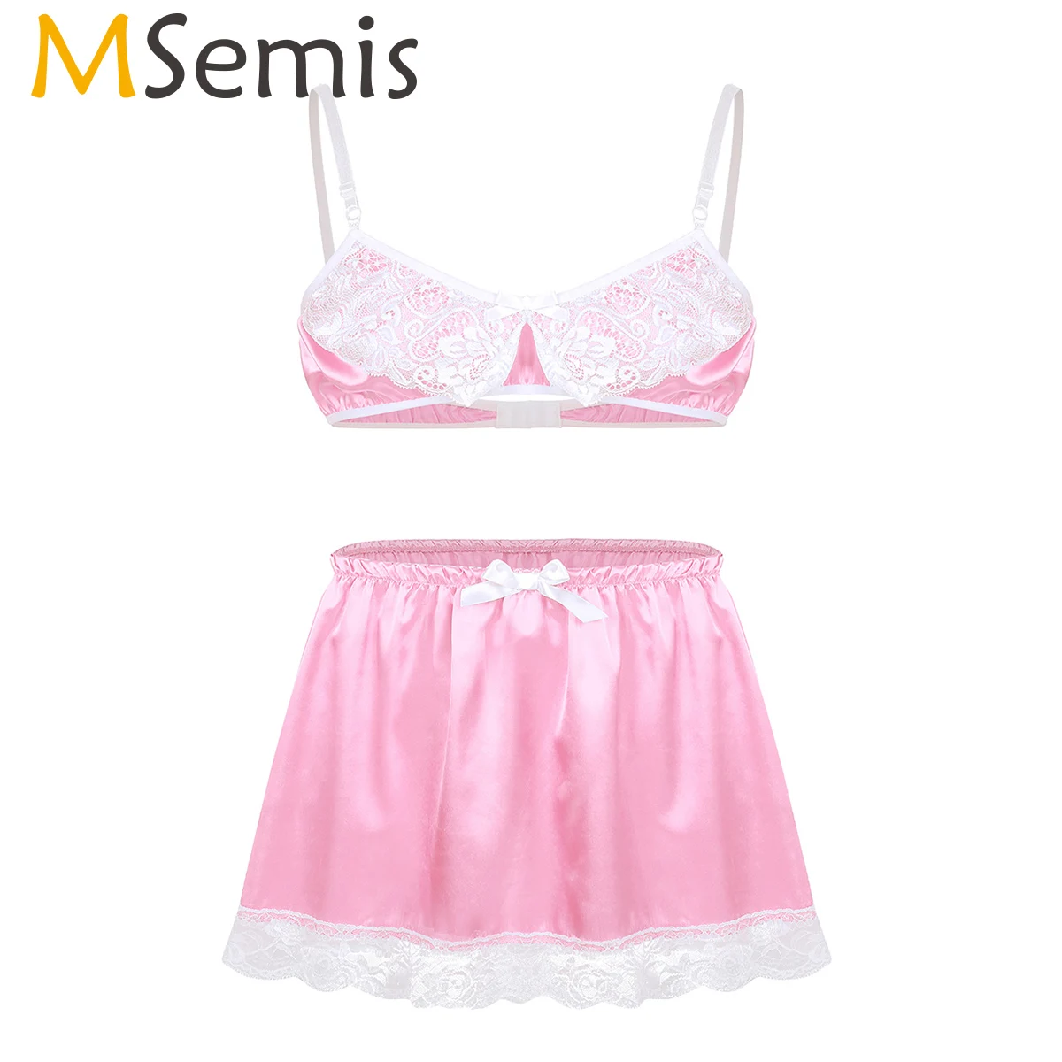 

Mens Sexy Lingerie Suit Sexy Underwear Erotic Apparel Costume Nightwear Satin Lace Sissy Lingerie Set Bra Top with Short Skirt