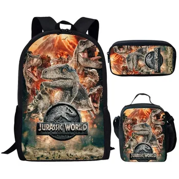 

2020 New Cool T-rex Dinosaur School Bags Set Bookbags for Teenage Boys 3pcs Primary Backpack with Lunch Box Pencil Bags