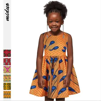 

African Children Girl Dresses Print Kids Hair Band Princess Vestidos Dashiki Bazin Robe Gowns Broder Summer Cloth Party Vacation