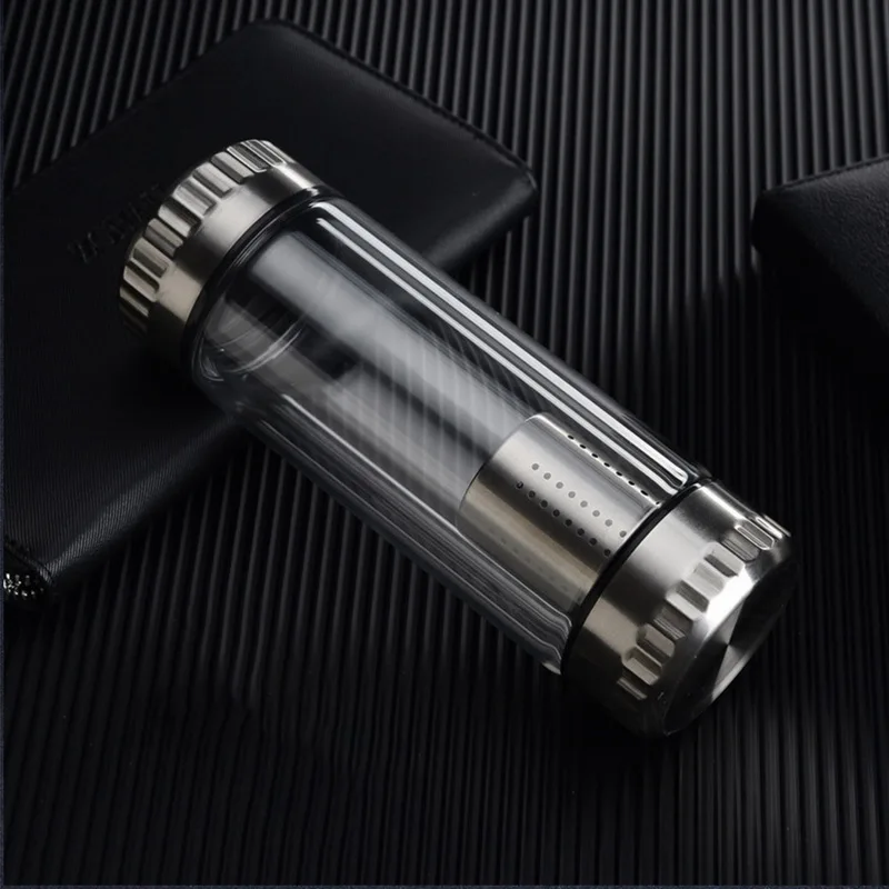 300/400ML Glass Water Bottle With Stainless Steel Tea Infuser Filter Business Type Double Wall Tea Tumbler With Cleaning Brush